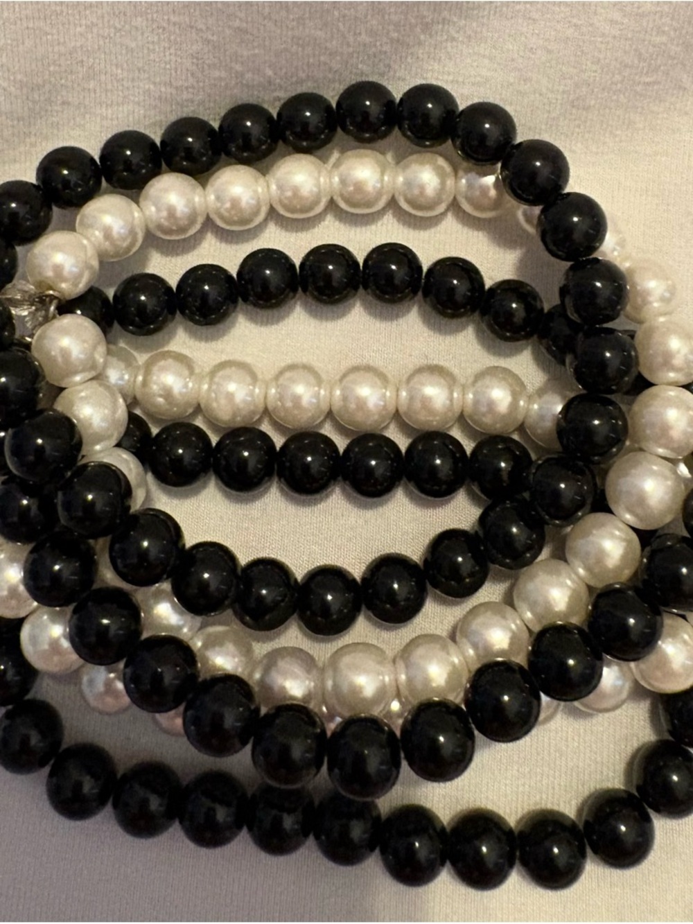 Classic Black and White Beaded Stretch Bracelet Set